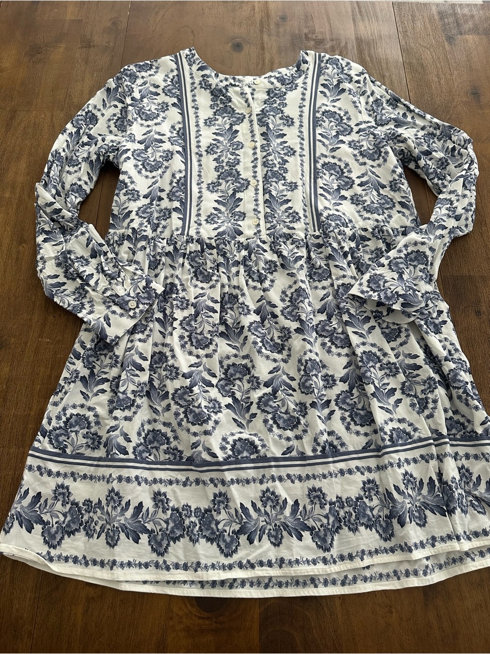 LOFT Blue Floral Long-Sleeve Dress